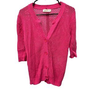 Jones New York Sport Womens Pink Knit Button Up Half Sleeve Cardigan Sweater